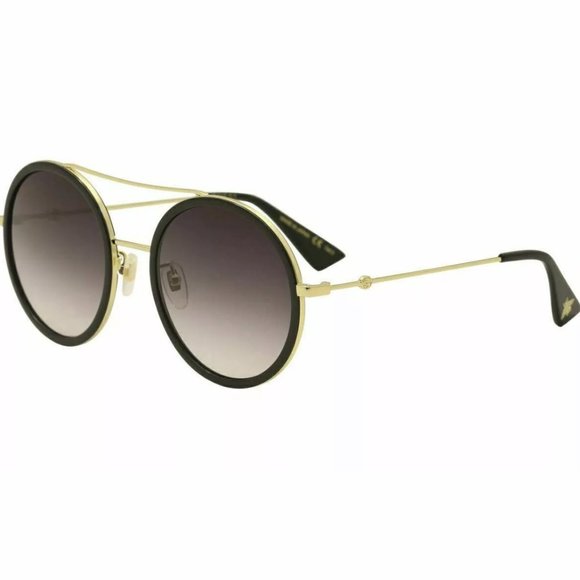 Gucci Women\'s Black and Gold Round Sunglasses!